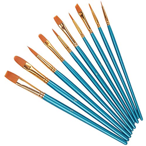 KDDOM - Juego de 10 pinceles de pintura para el pelo de nailon, punta redonda, para todo propósito, pintura al óleo de acuarela