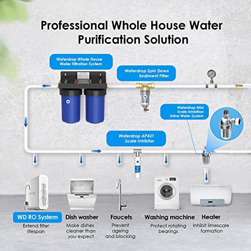 Waterdrop Filtro de agua de sedimentos reutilizable, sistema de prefiltración para toda la casa
