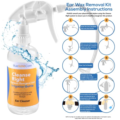 Cleanse Right Ear Wax Removal Kit- 20 Disposable Tips! with Wash Basin and Syringe - Safe, Easy to Use - Cleaner Tool to Remove Ear Blockage - Irrigation Device for Adults and Kids