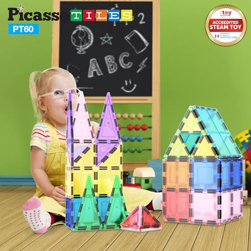 Picasso Tiles Clear 3d Magnetic Building Blocks, 60-piece