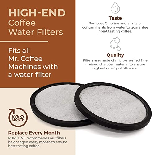 Pureline - 12 discos de filtro para filtro de agua Mr. Coffee Cartucho de repuesto de carbón - Ajuste universal para máquinas de café Mr.