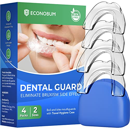 Visismile Protector bucal para moler dientes, protector nocturno dental profesional para moler dientes, detiene el bruxismo y elimina los dientes, 2 tamaños, paquete de 4 con estuche higiénico de alta calidad