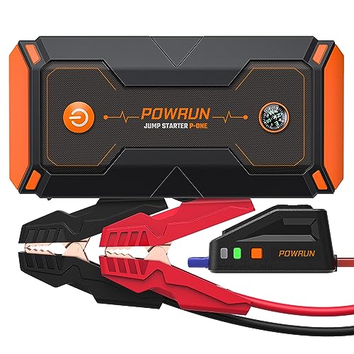 Powrun P-ONE - Arrancador de salto portátil de 2000 A, paquete de refuerzo de batería para motores de gas de hasta 8.0 L y diésel de 6.5 L, arranque de batería de 12 V con visualización LCD