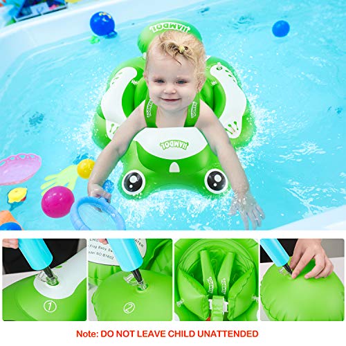 Hamdol - Flotador de natación inflable para bebé, flotador de agua, flotador, para piscina infantil, con soporte inferior seguro y flotador, para niños de 3 a 30 meses, rana flotante grande