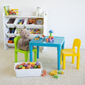 Humble Crew, Aqua Table & Green/Yellow - Juego de Mesa de plástico Ligero y 2 sillas, Cuadrado, para niños pequeños