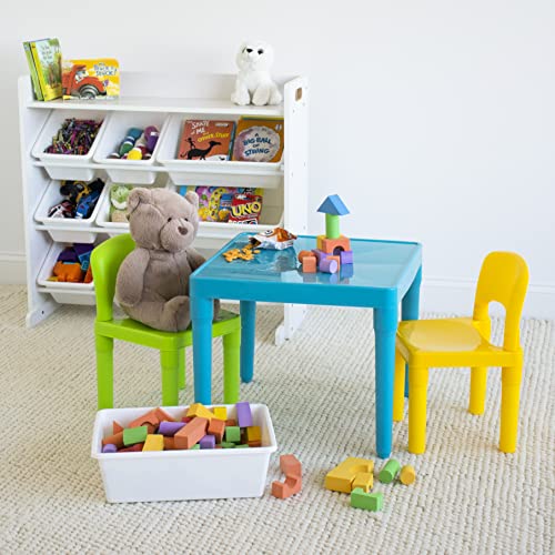 Humble Crew, Aqua Table & Green/Yellow - Juego de Mesa de plástico Ligero y 2 sillas, Cuadrado, para niños pequeños