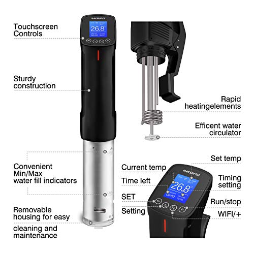 Inkbird Culinary Sous Vide - Cocina de precisión Wi-Fi, circulador de inmersión de 1000 W con componentes de acero inoxidable, interfaz digital, temperatura y temporizador para cocina