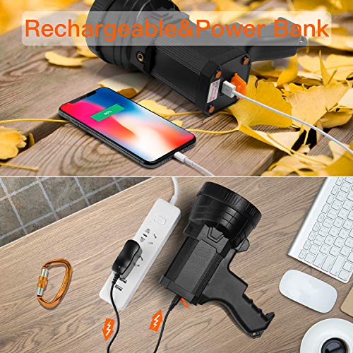 BUYSIGHT - Linterna recargable de 180000 lúmenes, alcance de 600 yardas, luces solares de mano, linternas grandes con lente roja y luz de inundación lateral, recargable USB C