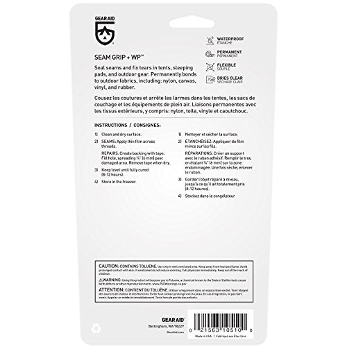 GEAR AID Seam Grip WP - Sellador Impermeable y Adhesivo para Tiendas de campaña y Tela para Exteriores, Transparente