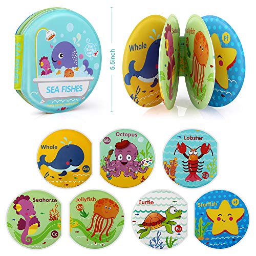 Growsland Baby Bath Toys 3 Pack Bath Books with Bath Squirt Toys Soft Waterproof Books Baby Learning and Sound Bath Time Toys for Toddlers Infants Children Boys and Girls