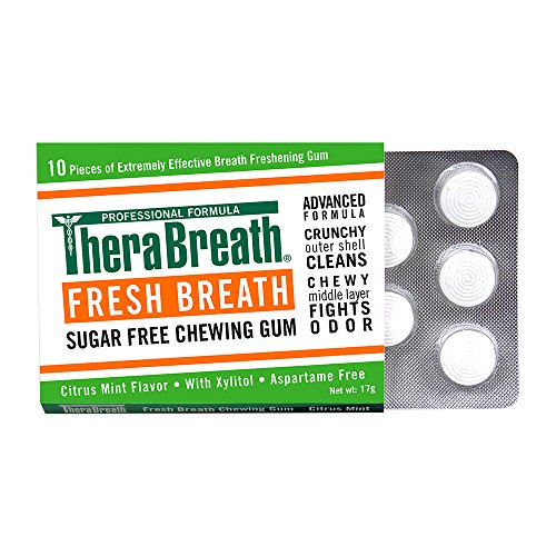 TheraBreath – Fresh Breath Chewing Gum – Citrus Mint Flavor – Relieves Bad Breath Instantly – Certified Vegan – Sugar Free – Dentist Formulated Chewing Gum – 6 Sheets