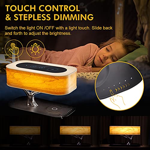 Lámpara de mesita de noche, lámpara de escritorio con altavoz Bluetooth, luz de escritorio con cargador inalámbrico con atenuación continua