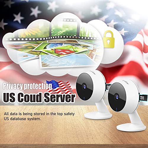 LaView Cámara de seguridad para el hogar HD 1080P (2 unidades) de detección de movimiento, incluye 2 tarjetas SD, audio bidireccional, visión nocturna, vigilancia interior WiFi para bebé/mascotas, Alexa y Google, servicio en la nube (servidor de EE. UU.)