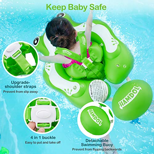 Hamdol - Flotador de natación inflable para bebé, flotador de agua, flotador, para piscina infantil, con soporte inferior seguro y flotador, para niños de 3 a 30 meses, rana flotante grande