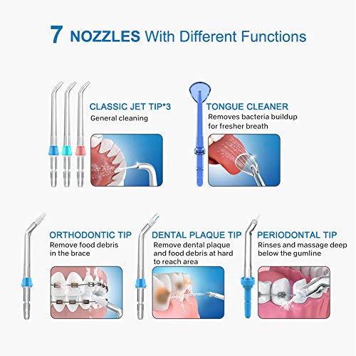 Toberas dentales de hilo dental, TUREWELL 7 piezas de repuesto estándar y funcionales para irrigador oral familiar FC165, FC168, FC169, FC166, FC163, FC162, FC188, FC288
