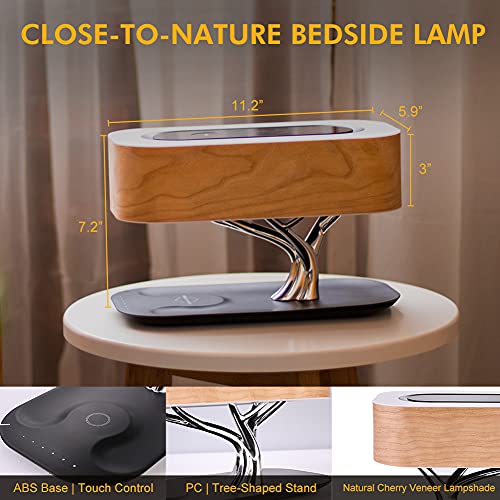 Lámpara de mesita de noche, lámpara de escritorio con altavoz Bluetooth, luz de escritorio con cargador inalámbrico con atenuación continua
