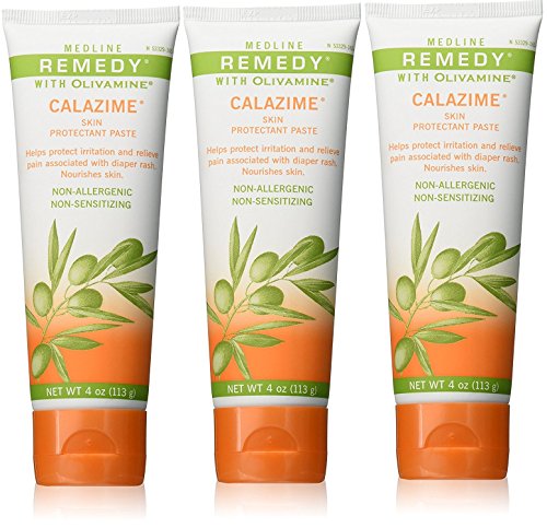 Medline Remedy Olivamine 4 Ounce Calazime Skin Protectant Paste Cream, used with dry chapped skin from diaper rash, incontinence, dermatitis, psoriasis, burns, bites, or rash (Pack of 3)