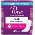 Poise Incontinence Pads, Maximum Absorbency, Regular, 48 Count-PARNET