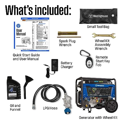 Westinghouse Generador portátil de Reserva de Combustible Dual de 12500 W, Arranque eléctrico Remoto, Interruptor de Transferencia, Alimentado por Gas y propano, Compatible con Carb