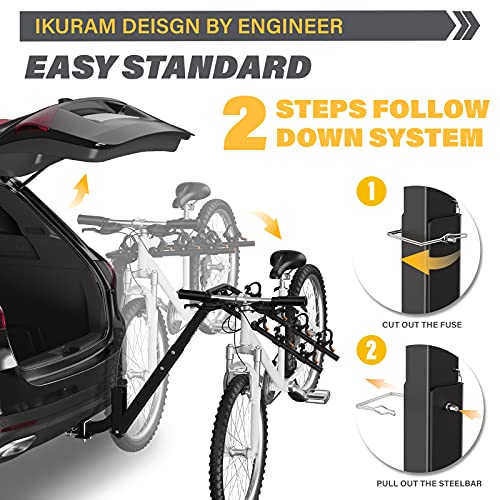 IKURAM - Soporte para bicicleta de 2/3/4 con enganche de montaje doble plegable para coches, camiones, SUV y furgonetas con un receptor de enganche de 2 pulgadas (mejor momento para comprar)