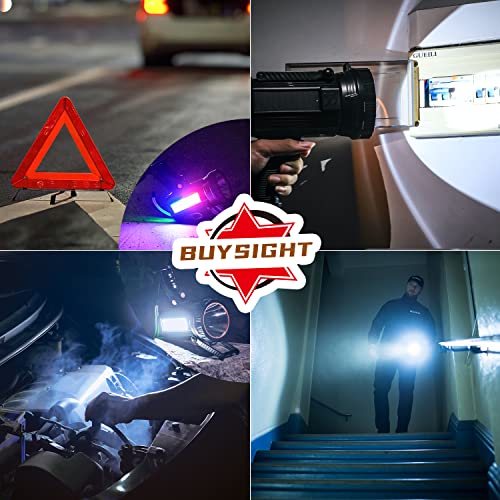 BUYSIGHT Rechargeable Spotlight Flashlight, 200000 lumens 600 Yards Range Solar Spot Lights Hand held Large flashlights with red Lens and Side Flood Light Warning Light USB C Recharge