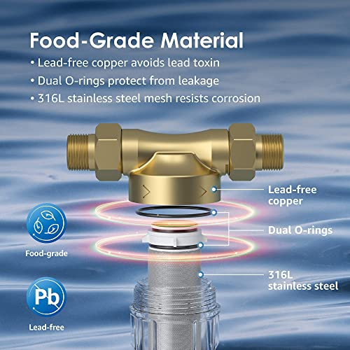Waterdrop Filtro de agua de sedimentos reutilizable, sistema de prefiltración para toda la casa