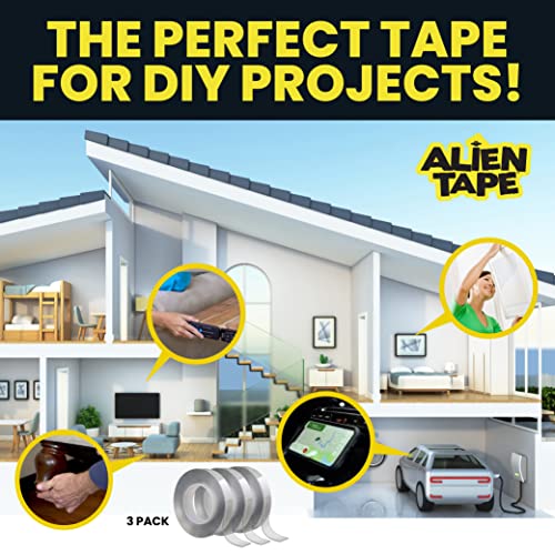 Bell+Howell - Alientape Nano cinta de doble cara, adhesivo extraíble multiusos con agarre transparente, cinta de montaje lavable, resistente, para alfombras, marcos de fotos, decoración de pósteres