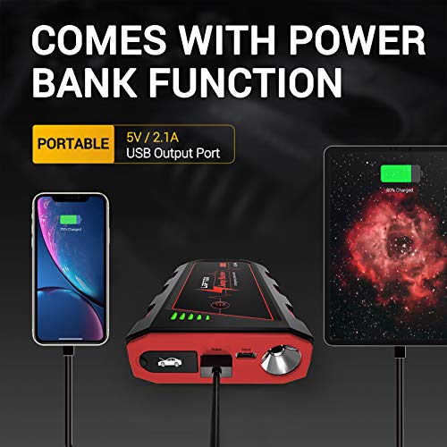 LOFTEK Arrancador portátil de batería de coche (hasta 7,0 L de gas o motor diésel de 5,5 L), paquete de alimentación de 12 V con luz LED incorporada