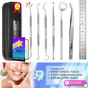 Herramientas dentales, 6 unidades de herramientas de limpieza de dientes de acero inoxidable, removedor de sarro raspador de placa raspador de dientes con espejo de boca, kit de pinzas para dentista, cuidado bucal familiar, perros