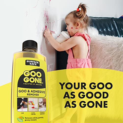 Goo Gone Original Liquid - 8 Ounce and Sticker Lifter - Surface Safe Adhesive Remover Safely Removes Stickers Labels Decals Residue Tape Chewing Gum Grease Tar Crayon Glue