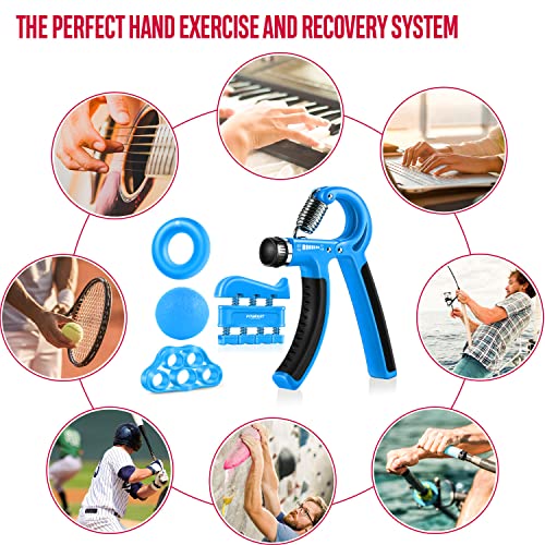 FitBeast Kit de entrenamiento fortalecedor de agarre de mano (5 unidades) de agarre de antebrazo, agarre de mano ajustable, ejercitador de dedos, ensanchador de dedos, anillo de agarre y bola de agarre para aliviar el estrés para atletas