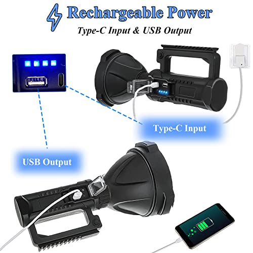 Uhanciny Linterna recargable de alto lúmenes, 150000 lúmenes, luces LED para exteriores, de mano, grande, superbrillante, potente luz flash con 4 modos, IPX6 impermeable, trípode de pie