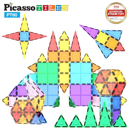 Picasso Tiles Clear 3d Magnetic Building Blocks, 60-piece