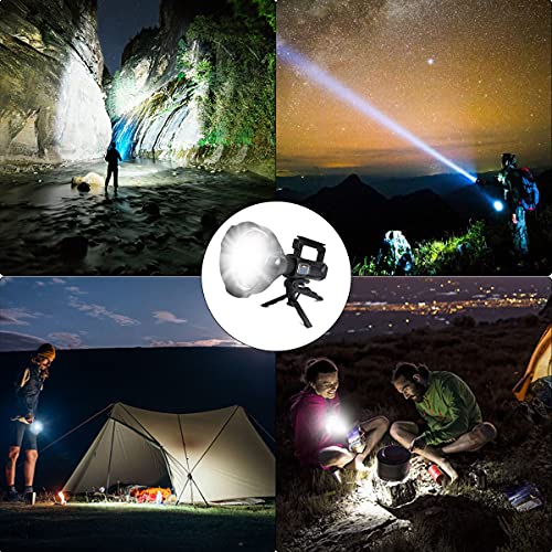 Linterna LED recargable de 8000 lúmenes altos, linterna súper brillante con 4 modos IPX5 impermeable, gran luz de búsqueda para pesca, senderismo y camping con trípode y salida USB