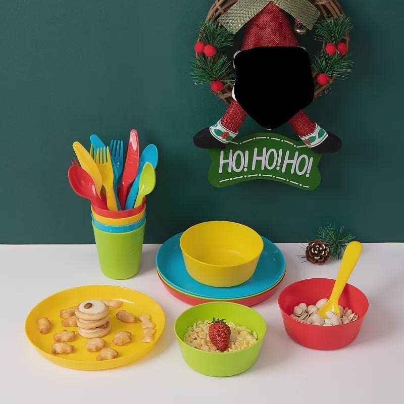 Plaskidy Juego de vajilla para niños de 4 a 24 piezas de plástico para niños, apto para microondas y lavaplatos, última intervensión de BPA, juego de cena para niños pequeños incluye platos y cuencos para niños