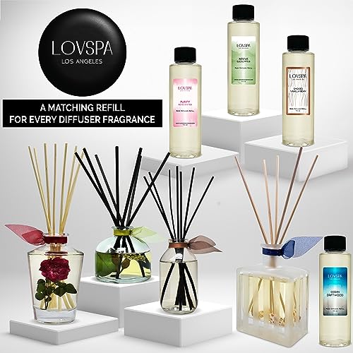 LOVSPA aceite difusor de varillas de ámbar báltico con varillas de repuesto | resina de ámbar rica, sándalo y almizcle relajante con notas cítricas y florales claras, 4 onzas | fabricado en los Estados Unidos