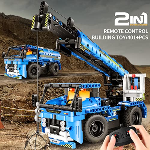 DOLIVE - Juguetes de construcción con control remoto para niños de 7 a 9 años, kits de construcción de vehículos técnicos 2 en 1 para niños de 8 a 12, juego de erector de construcción para camiones grúa modelo de construcción para niños y niñas