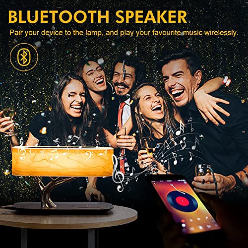Lámpara de mesita de noche, lámpara de escritorio con altavoz Bluetooth, luz de escritorio con cargador inalámbrico con atenuación continua