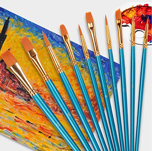 KDDOM - Juego de 10 pinceles de pintura para el pelo de nailon, punta redonda, para todo propósito, pintura al óleo de acuarela