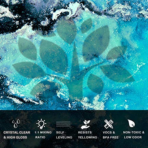 Kit de resina epoxi de resina de arte transparente, kit de 2 piezas, kit de resina de fundición y revestimiento, resina de joyería de vidrio con tazas de medición adicionales, esparcidores y guantes