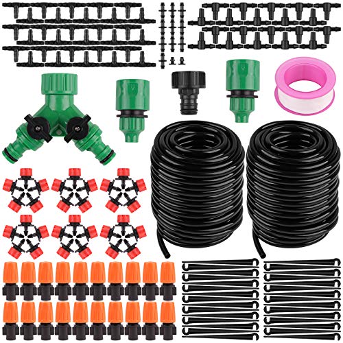 Kit de riego de jardín, sistema de riego automático de planta de 30 m, kit de tubos de riego micro DIY para tubos de riego, manguera de distribución en blanco, boquillas atomizadoras para invernadero, lecho de flores, patio, césped