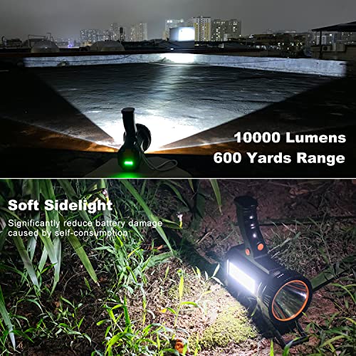 BUYSIGHT Rechargeable Spotlight Flashlight, 200000 lumens 600 Yards Range Solar Spot Lights Hand held Large flashlights with red Lens and Side Flood Light Warning Light USB C Recharge