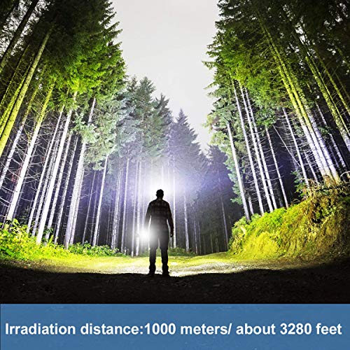 Linterna LED recargable de 8000 lúmenes altos, linterna súper brillante con 4 modos IPX5 impermeable, gran luz de búsqueda para pesca, senderismo y camping con trípode y salida USB